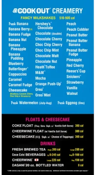 cookout drink menu